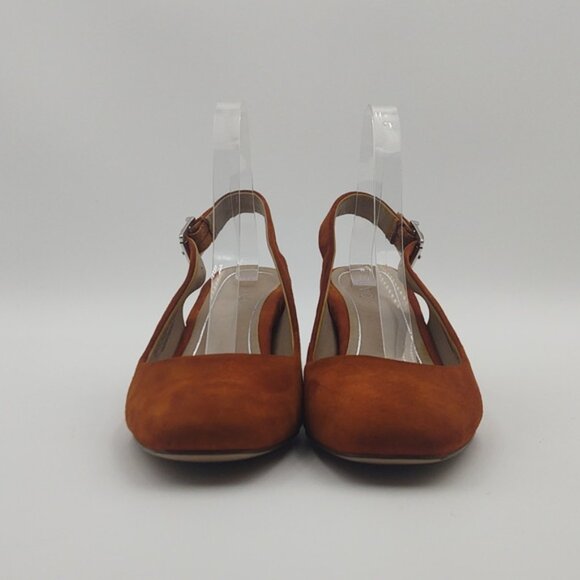 Vionic Slingback Heels Suede Leather Nareen Career Academia Burnt Orange 9 - Picture 3 of 10